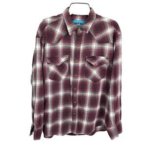 Bay Trading Co Shirt Mens XL Red Plaid Pearl‎ Snap Long Sleeve Pockets Cotton
